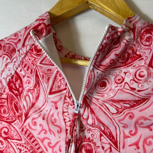 Mara Hoffman Reese NWT Pink Red Paisley Rashguard One Piece Swimsuit Size M - Picture 9 of 15